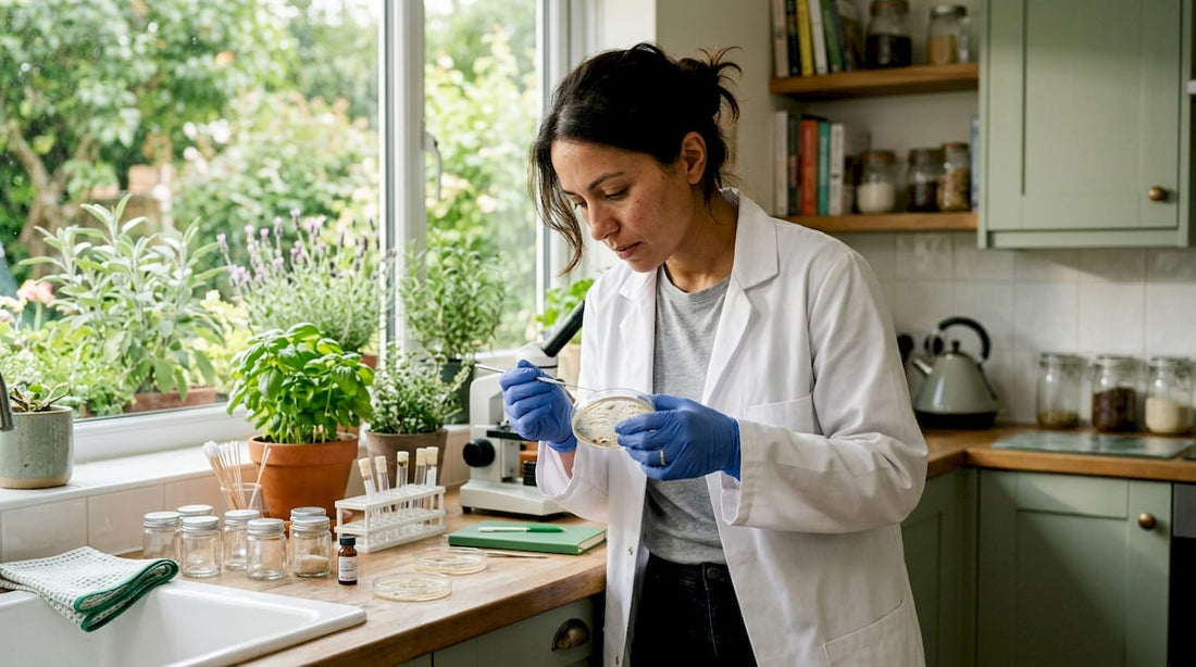Scientist examining skin microbiome samples in lab