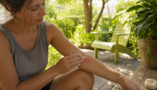 Close-up of applying bug bite balm on skin